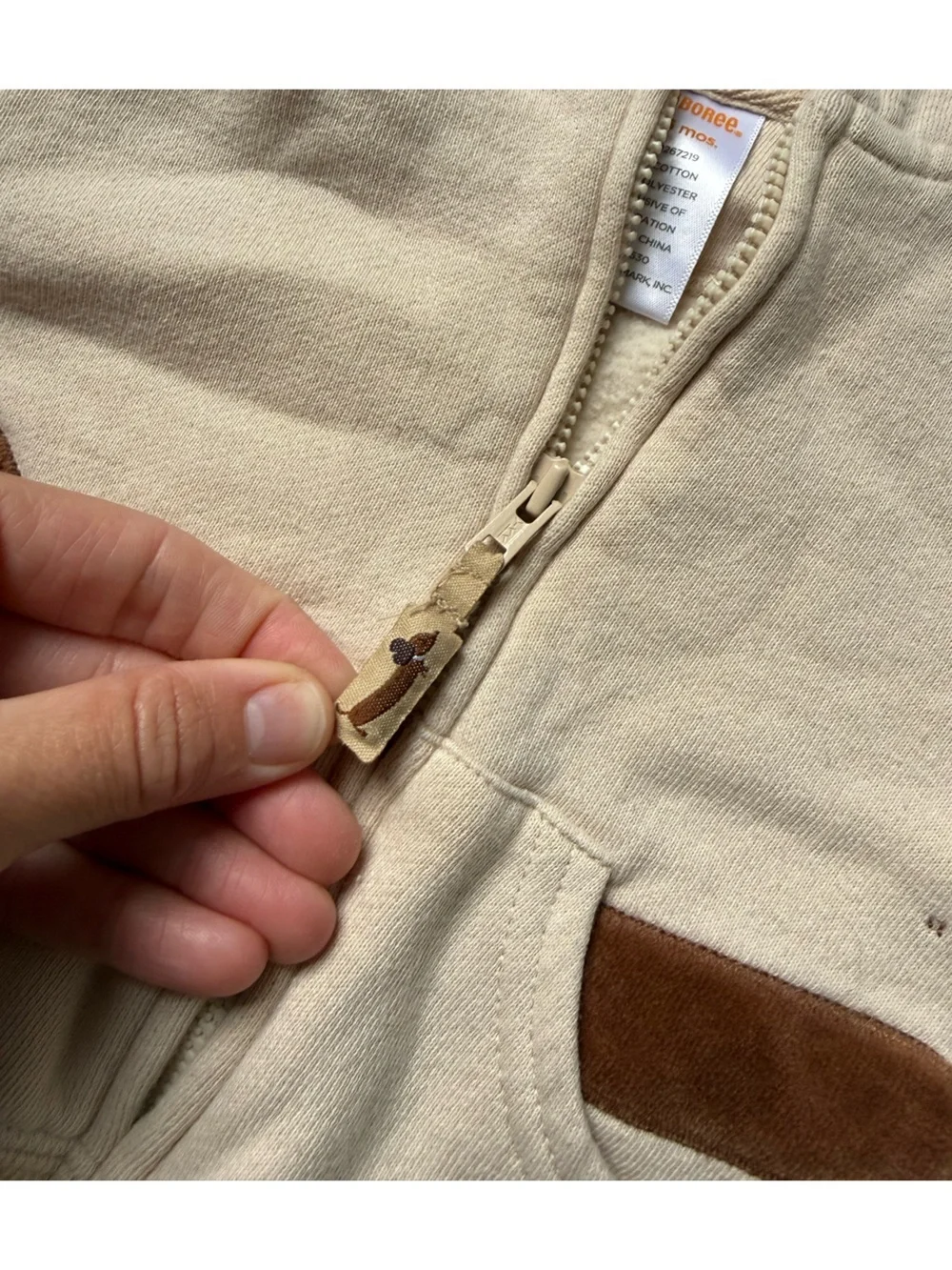 VTG GYMBOREE 3-6 Mo Full Zip Dog Hoodie Embroidered Tan Cream Brown Blue Baby